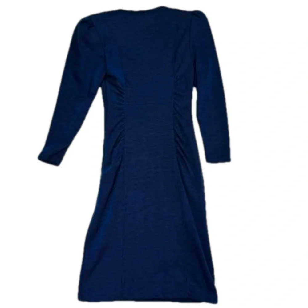 All That Jazz Vintage 90's Navy Midi Dress Size 5/6 Puffed Sleeve Shoulder Pads - Picture 12 of 14